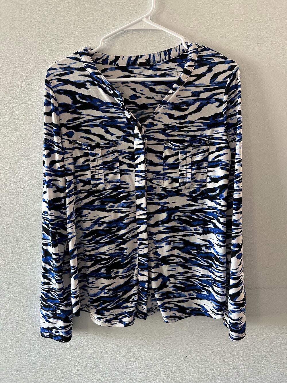 Dana Buchman Top Women's Medium Button Up Blouse Long Sleeve Printed Office